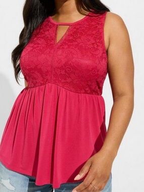 Mini Studio Knit Crew Neck Keyhole Lace Babydoll Tank